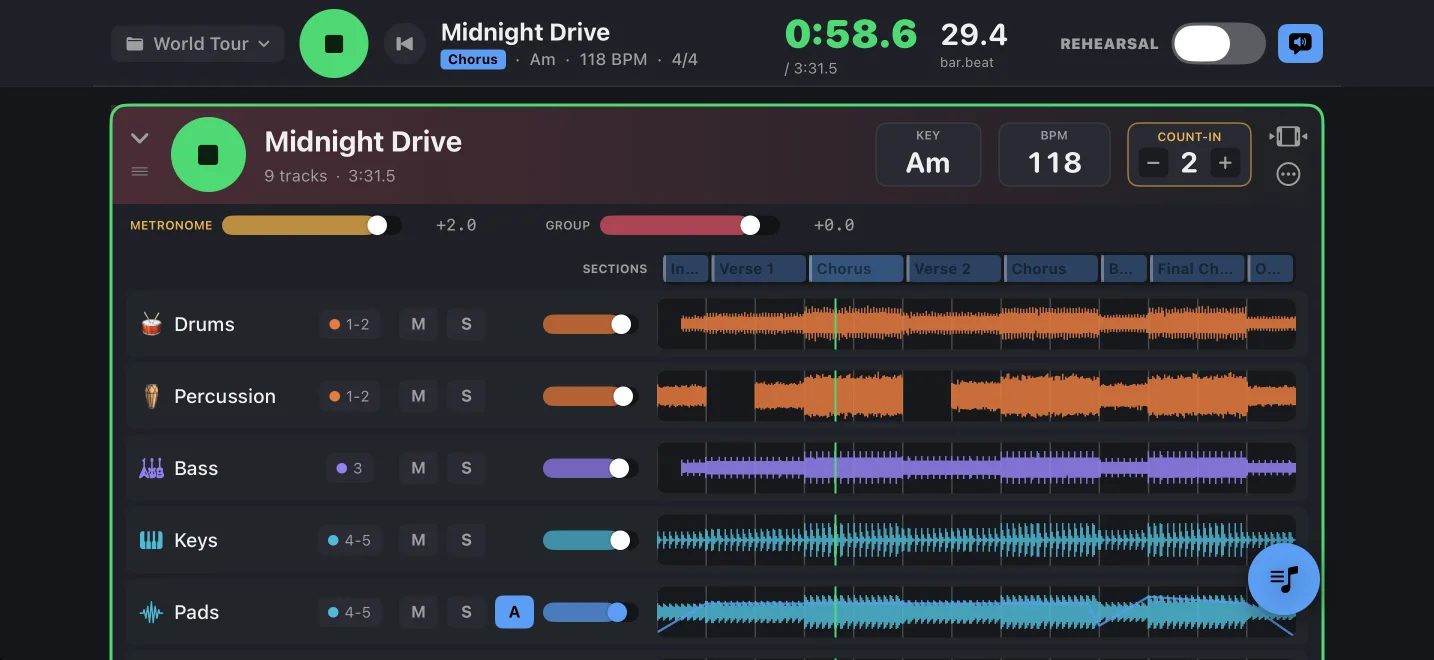 Backline on iPhone in landscape